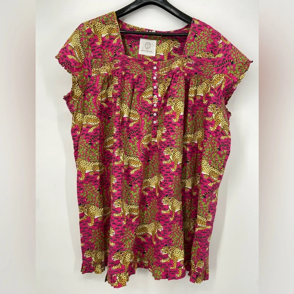 Printfresh Fuchsia Leopard-Print Short‎ Sleeve Tunic Size 4X